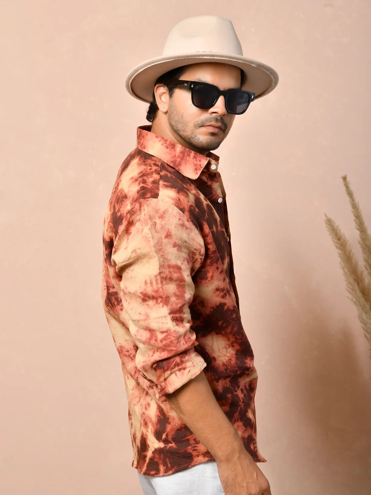 Tie & Dye Dusty Terracotta Pure Linen Shirt
