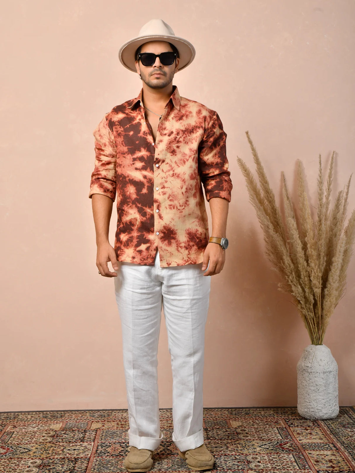 Tie & Dye Dusty Terracotta Pure Linen Shirt