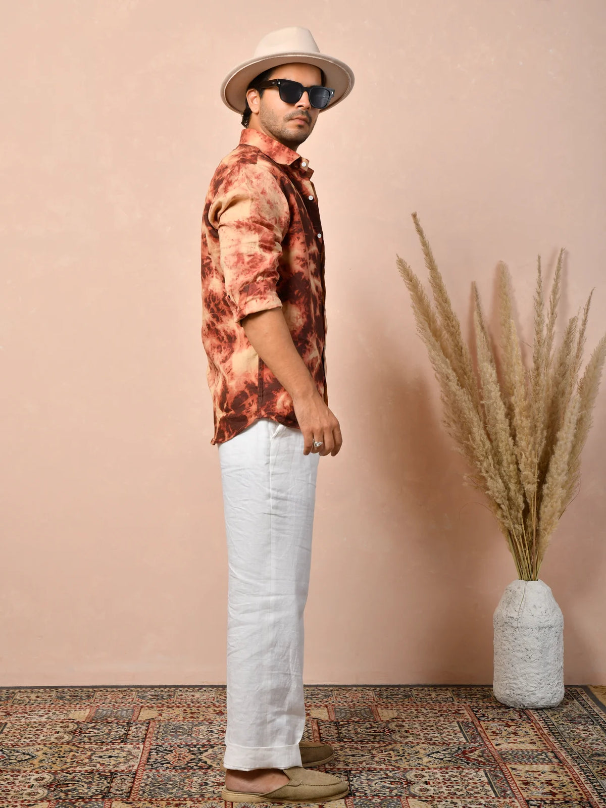 Tie & Dye Dusty Terracotta Pure Linen Shirt