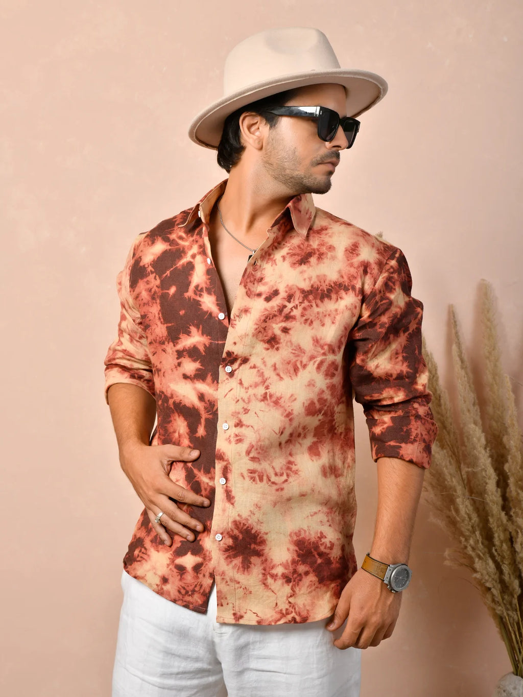 Tie & Dye Dusty Terracotta Pure Linen Shirt