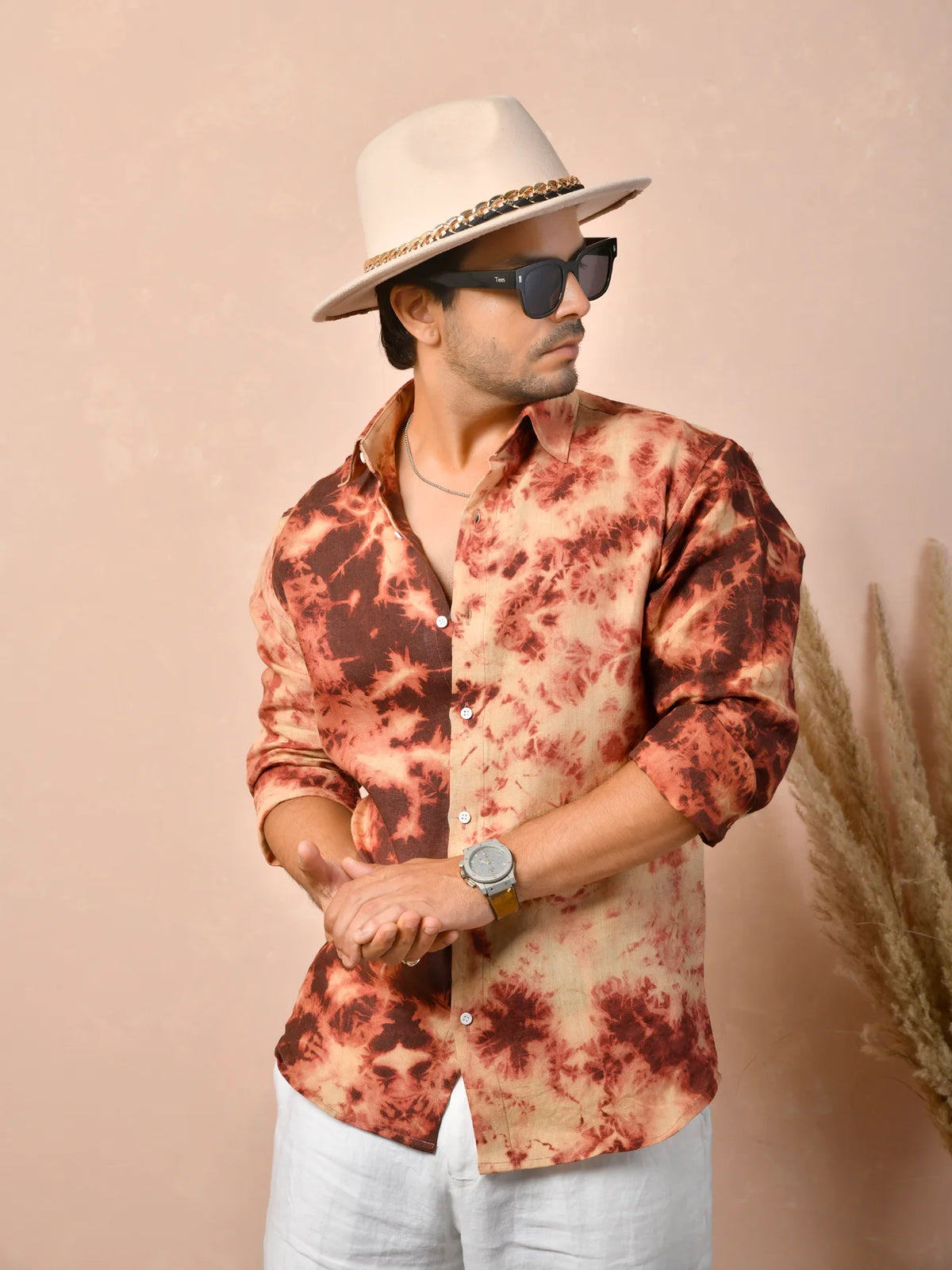 Tie & Dye Dusty Terracotta Pure Linen Shirt