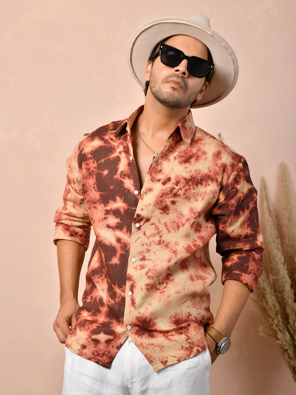 Tie & Dye Dusty Terracotta Pure Linen Shirt