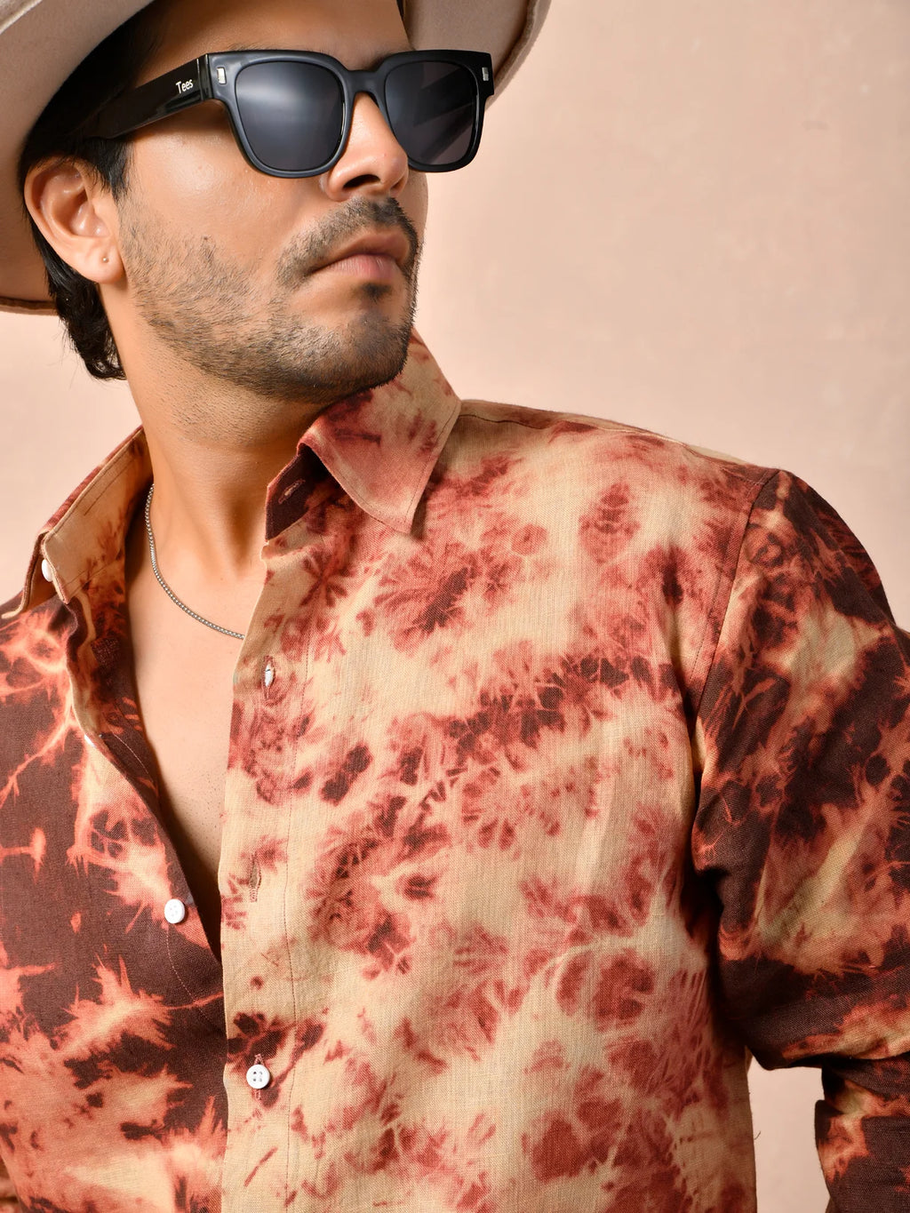 Tie & Dye Dusty Terracotta Pure Linen Shirt