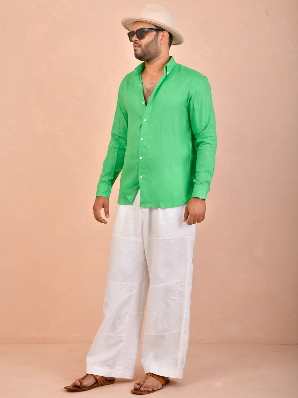 Solid Emerald Green Pure Linen Shirt