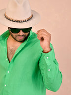 Solid Emerald Green Pure Linen Shirt