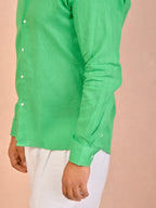 Solid Emerald Green Pure Linen Shirt