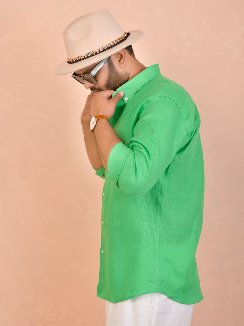 Solid Emerald Green Pure Linen Shirt