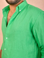 Solid Emerald Green Pure Linen Shirt