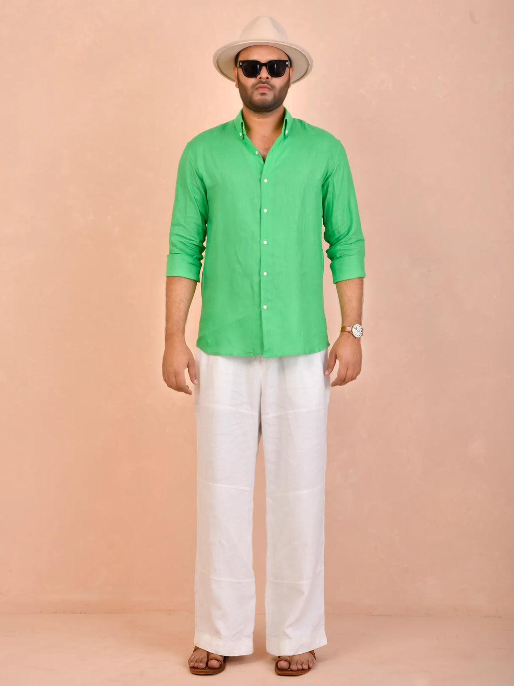 Solid Emerald Green Pure Linen Shirt