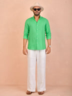 Solid Emerald Green Pure Linen Shirt