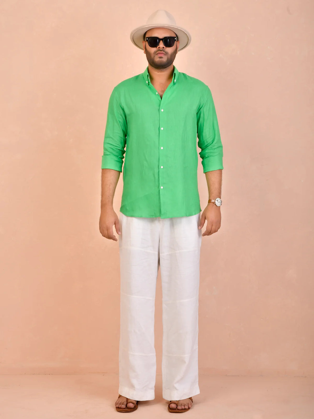 Solid Emerald Green Pure Linen Shirt