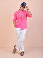 Solid Hot Pink Pure Linen Shirt