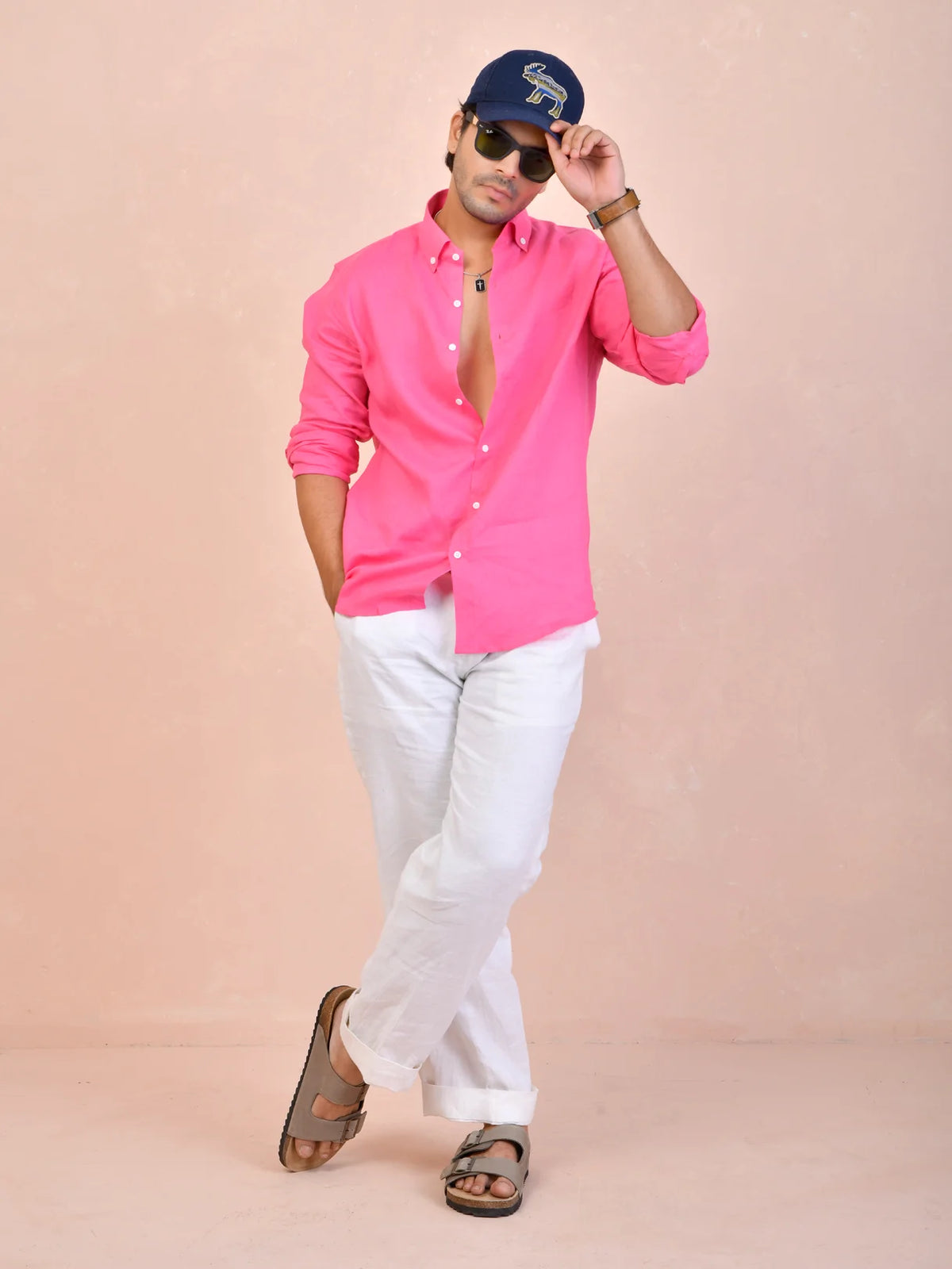 Solid Hot Pink Pure Linen Shirt
