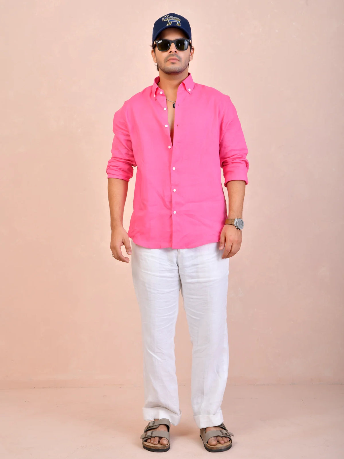 Solid Hot Pink Pure Linen Shirt