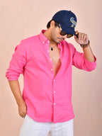 Solid Hot Pink Pure Linen Shirt
