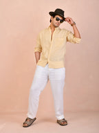 Solid Light Butter Yellow Pure Linen Shirt