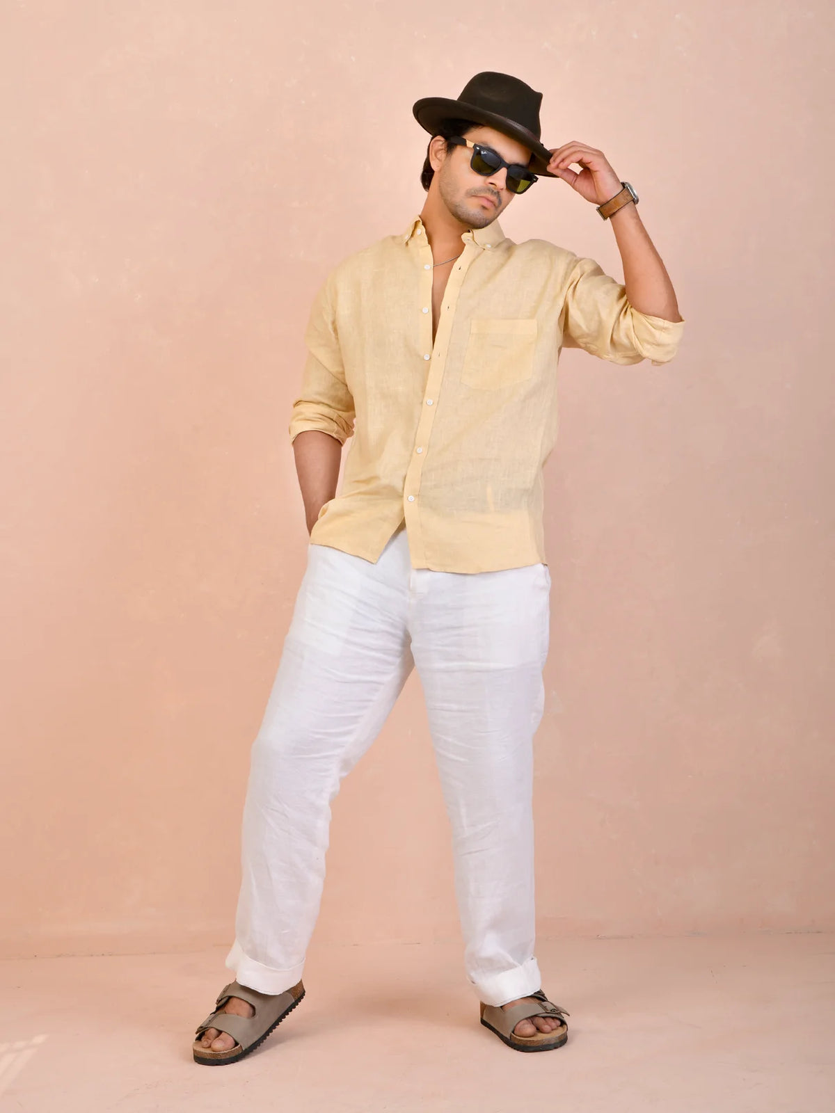 Solid Light Butter Yellow Pure Linen Shirt
