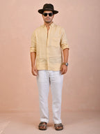 Solid Light Butter Yellow Pure Linen Shirt