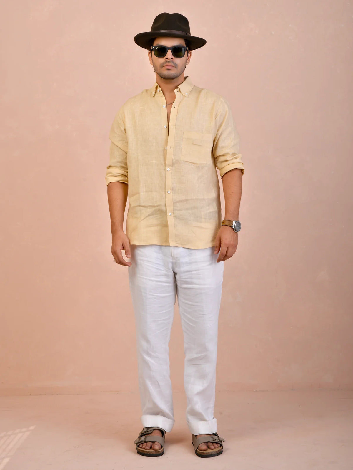 Solid Light Butter Yellow Pure Linen Shirt