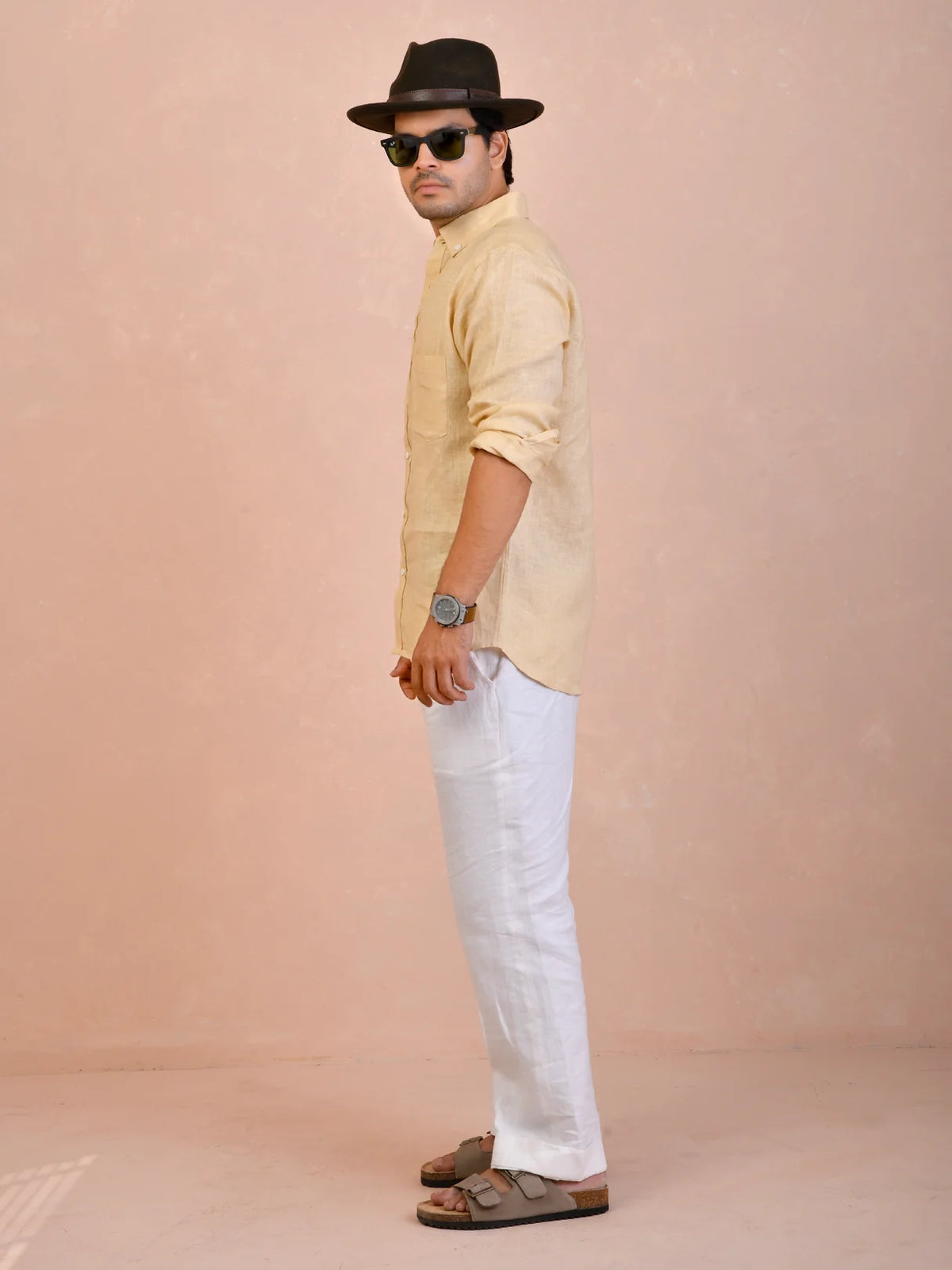 Solid Light Butter Yellow Pure Linen Shirt