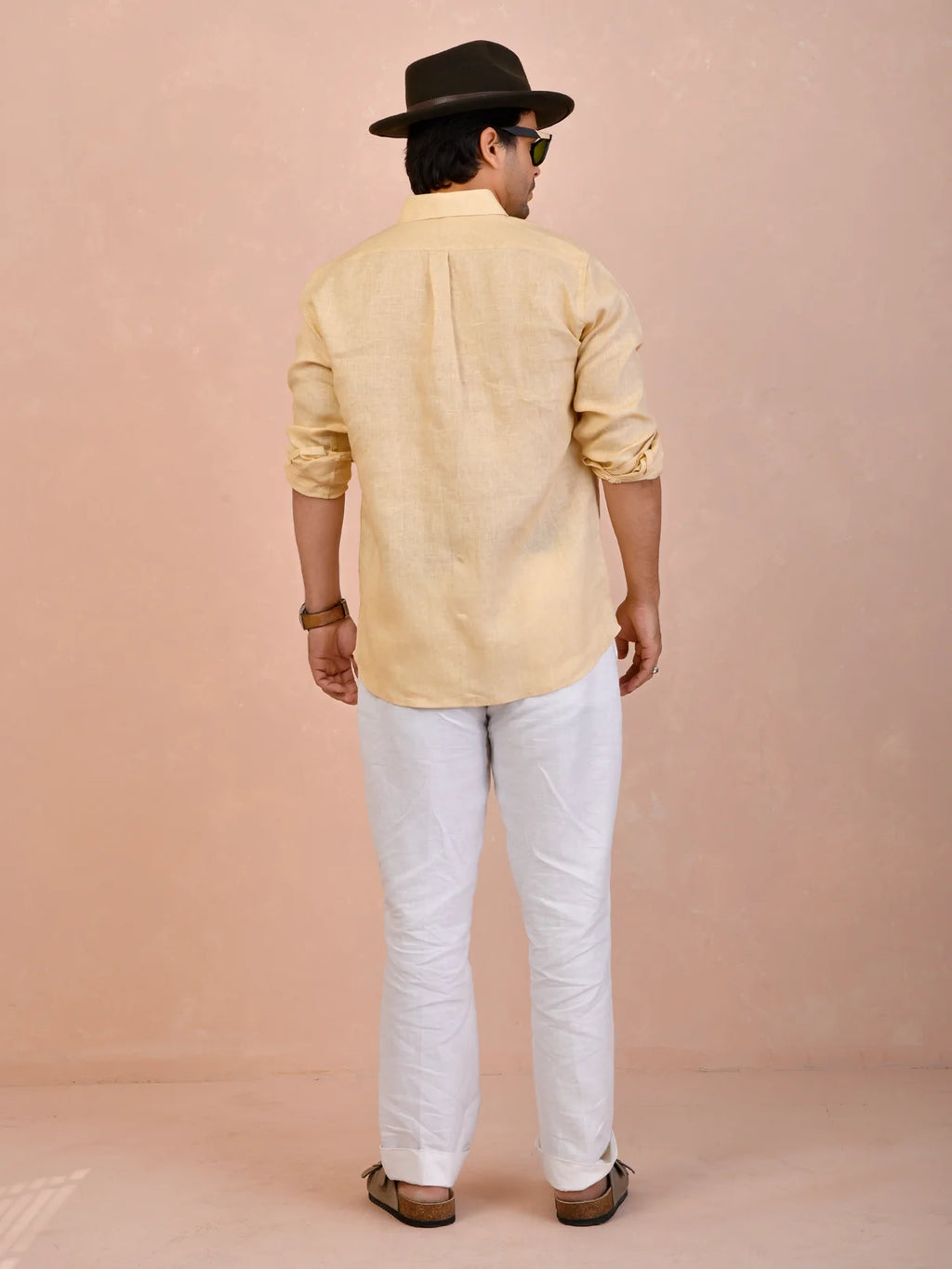 Solid Light Butter Yellow Pure Linen Shirt