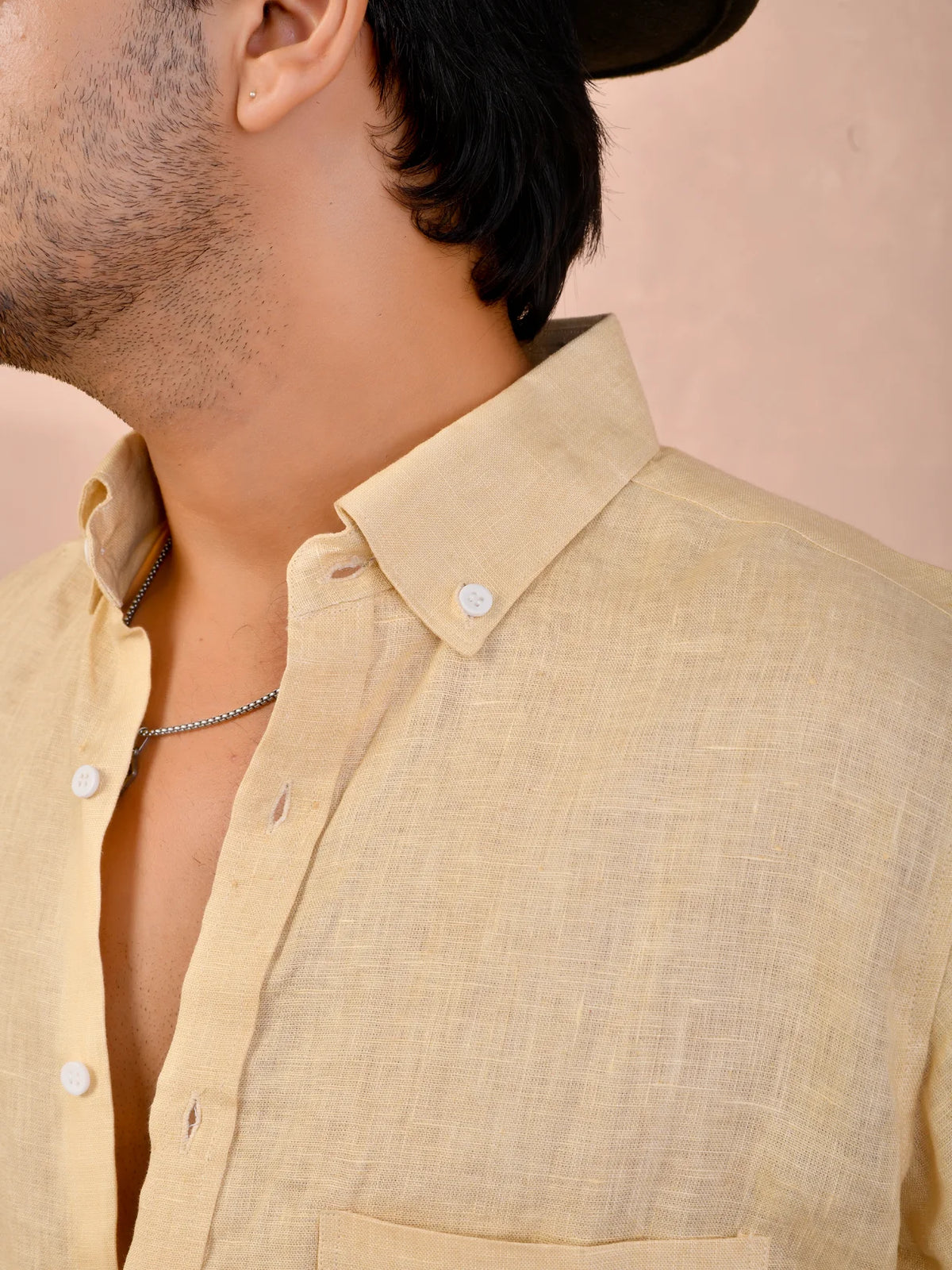 Solid Light Butter Yellow Pure Linen Shirt