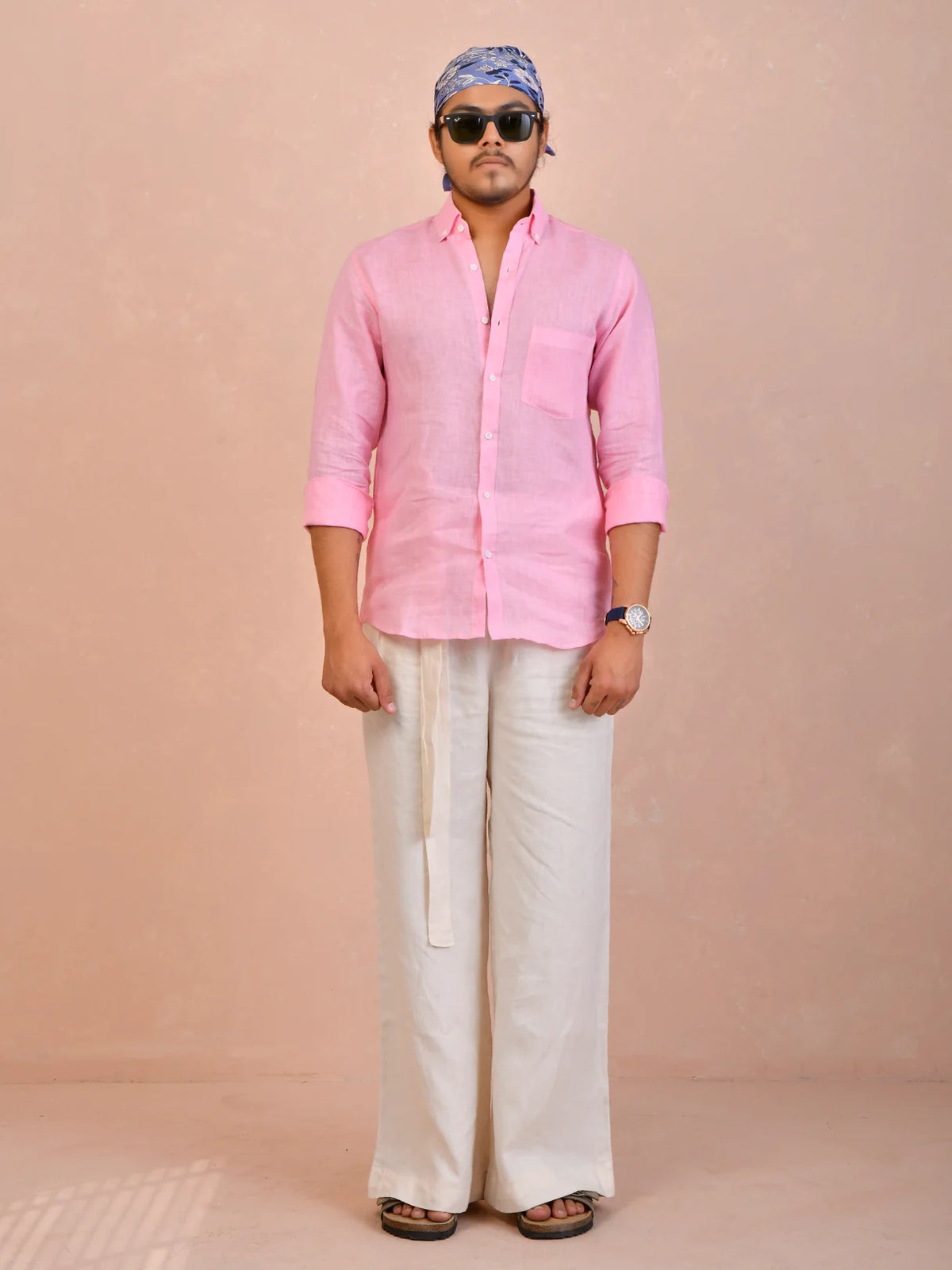 Solid Light Pink Pure Linen Shirt