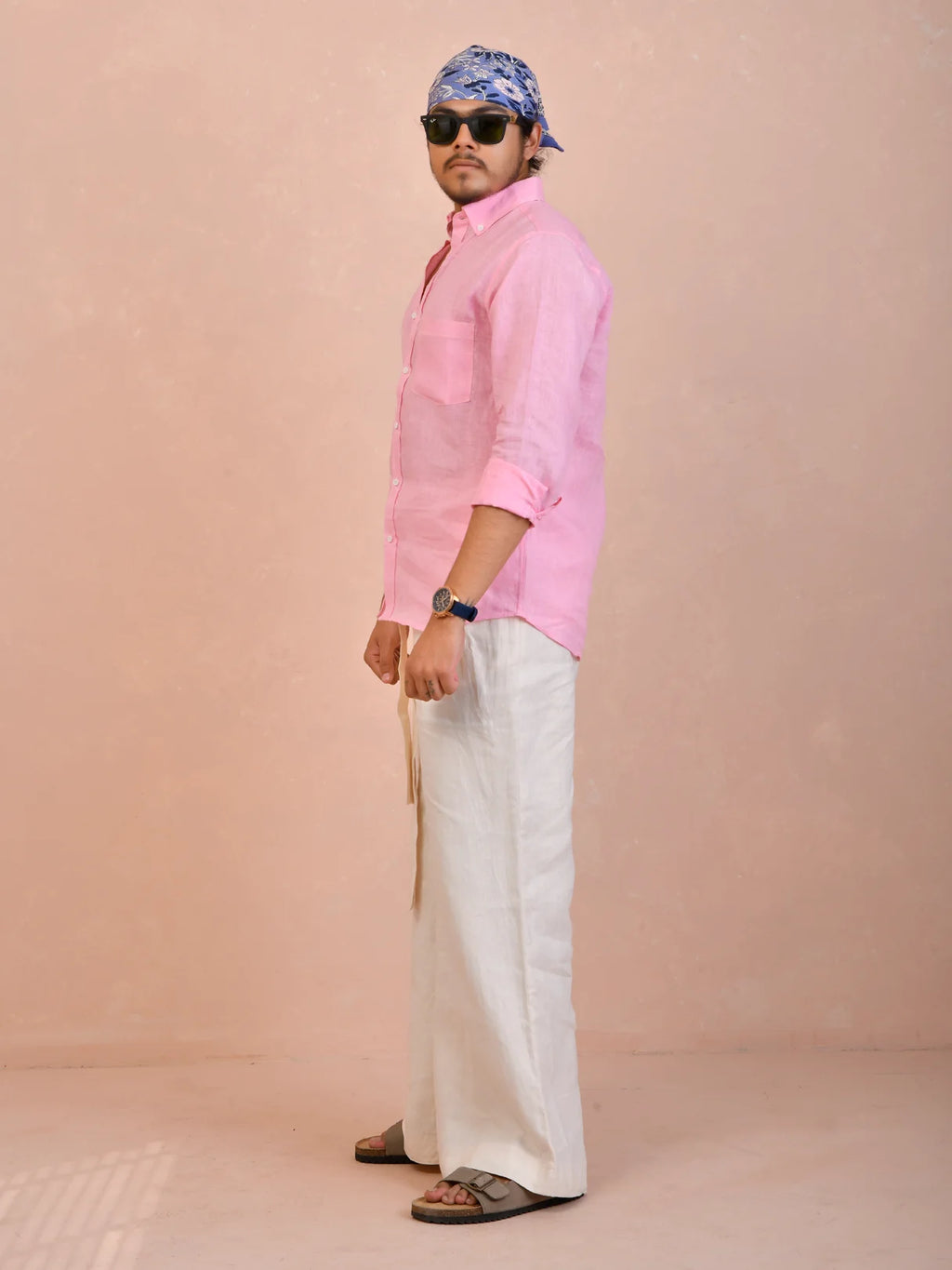 Solid Light Pink Pure Linen Shirt