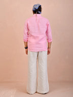 Solid Light Pink Pure Linen Shirt