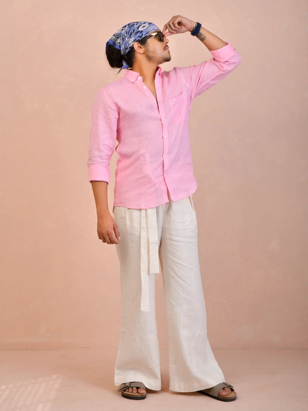 Solid Light Pink Pure Linen Shirt