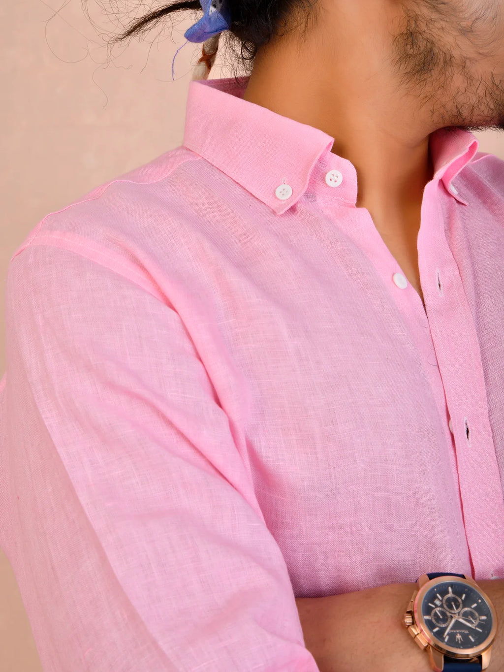 Solid Light Pink Pure Linen Shirt