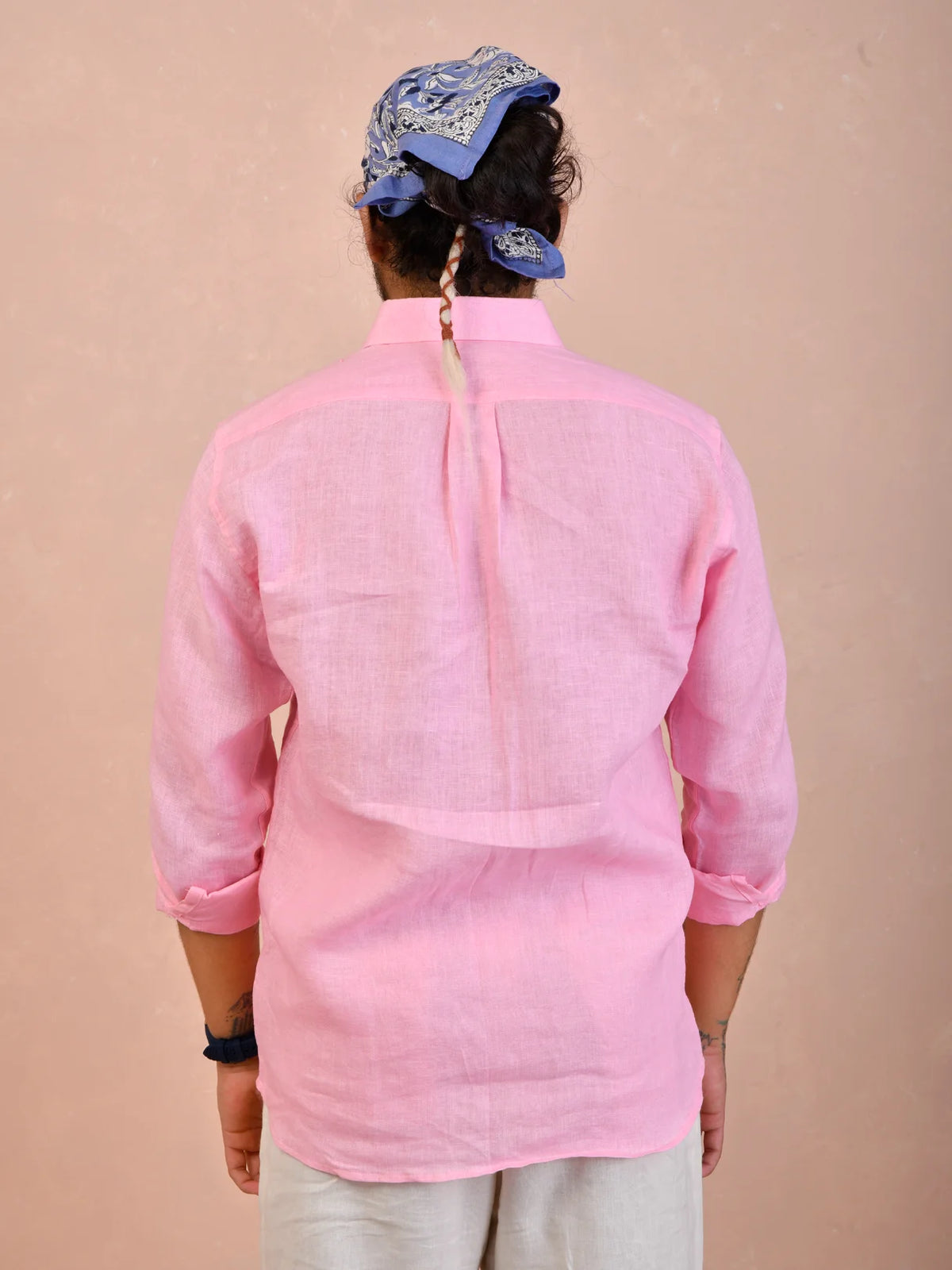 Solid Light Pink Pure Linen Shirt