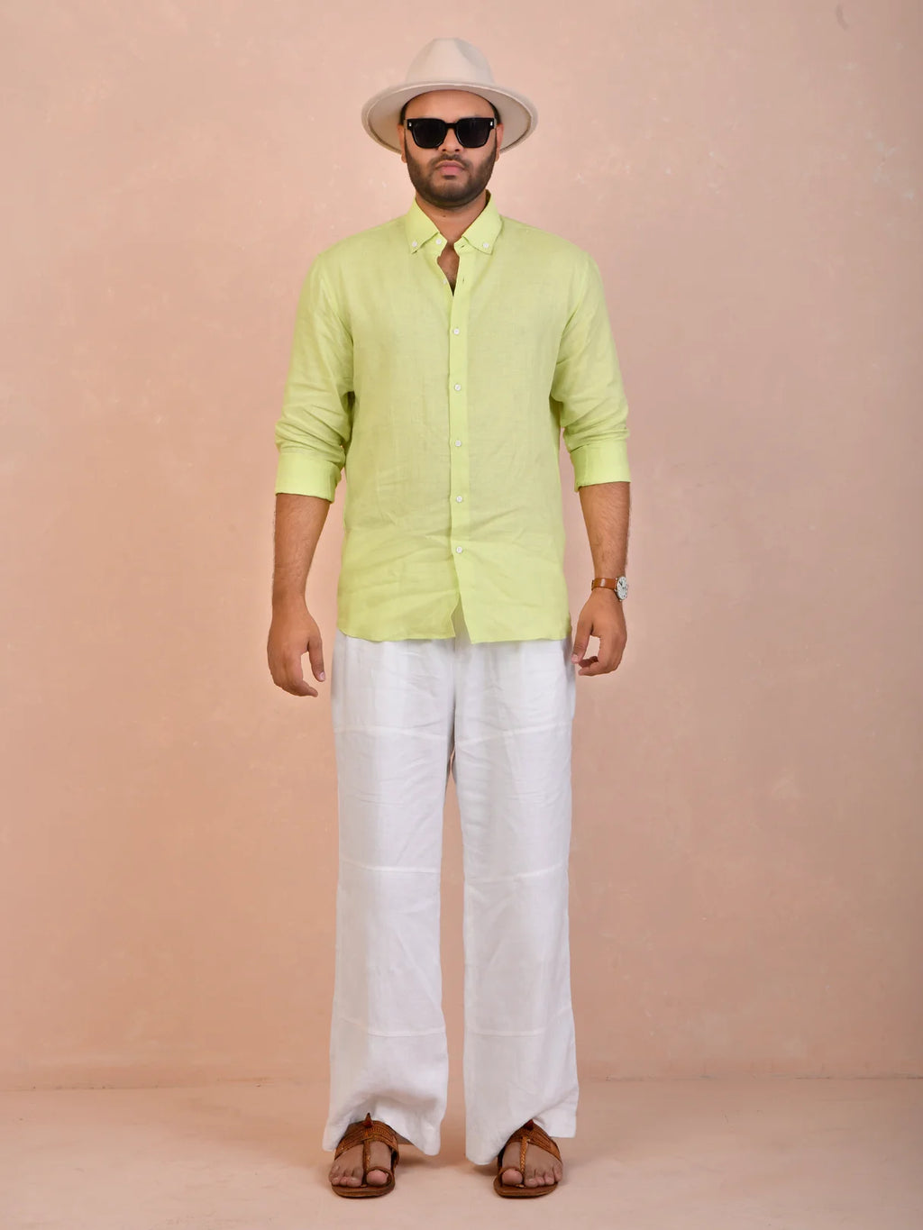 Solid Lime Green Pure Linen Shirt