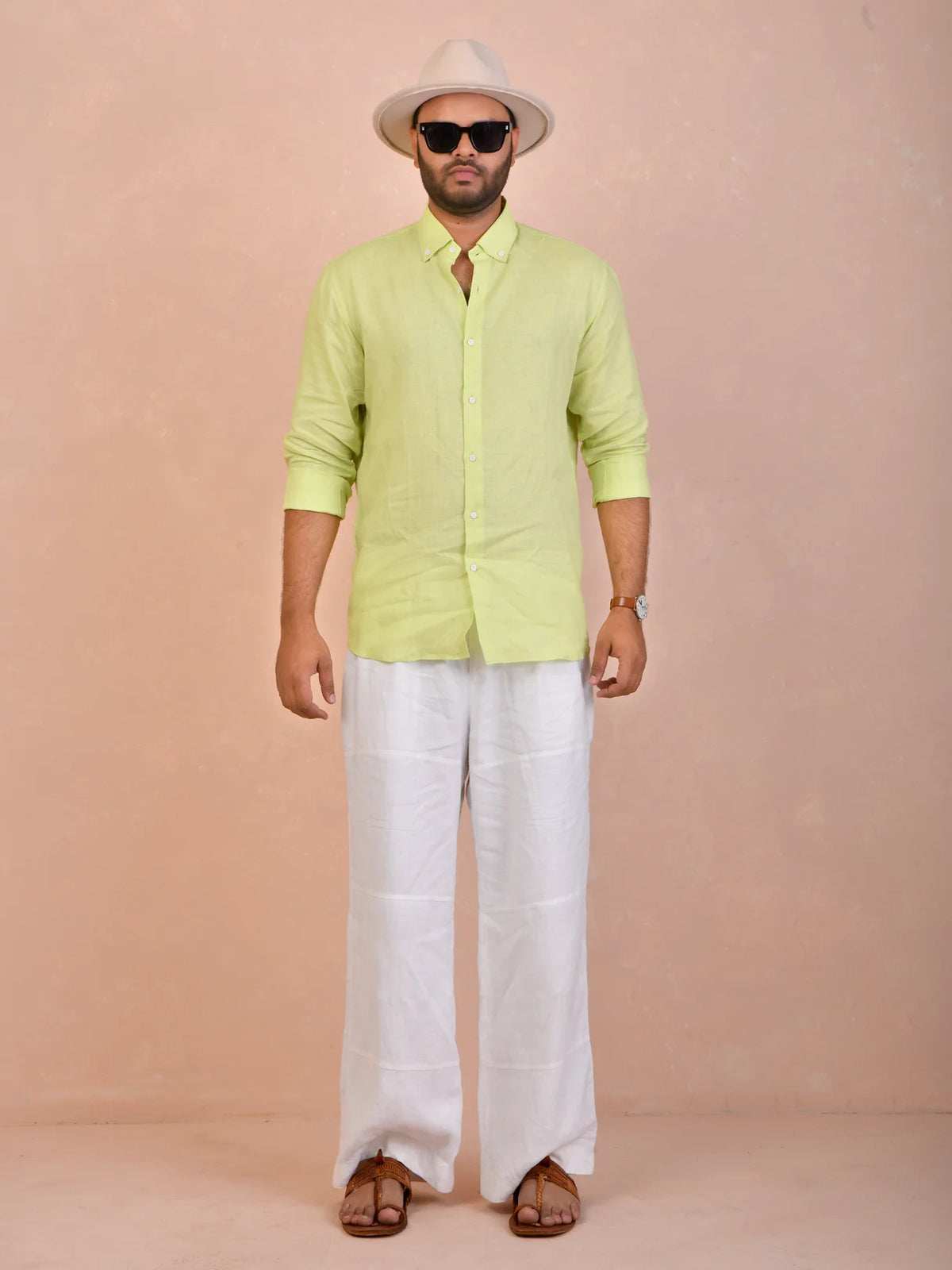 Solid Lime Green Pure Linen Shirt