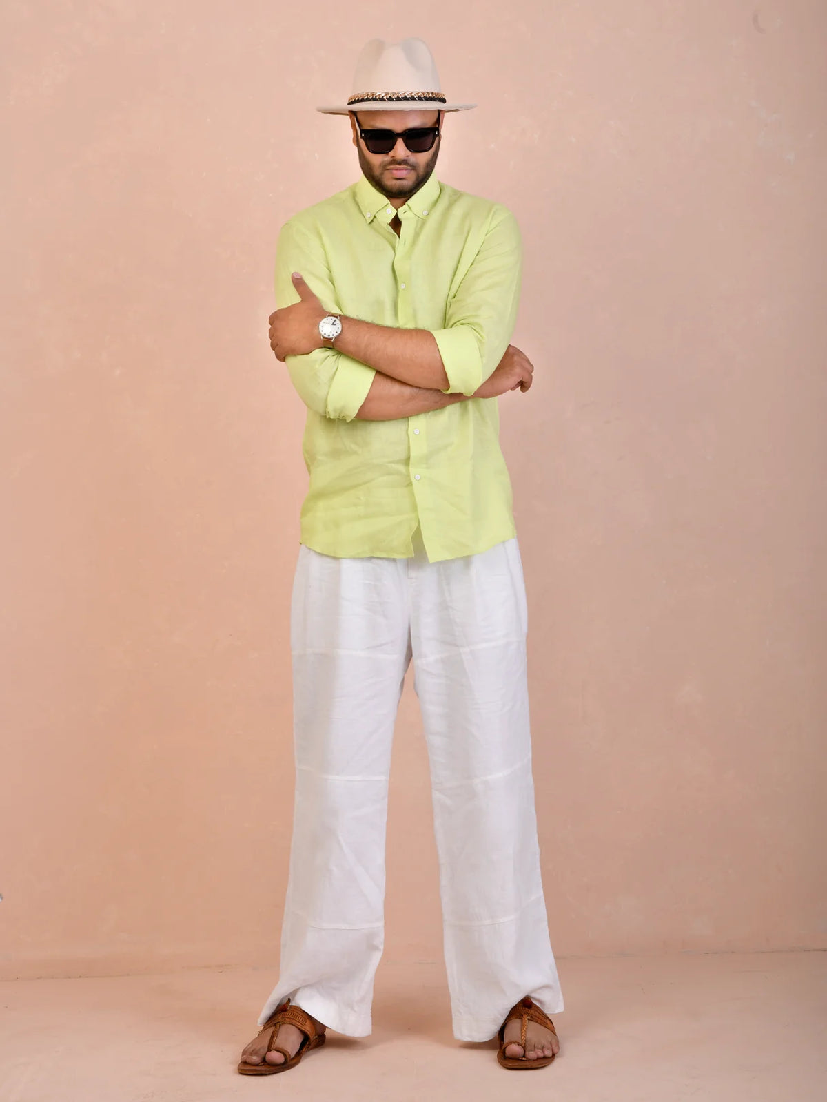 Solid Lime Green Pure Linen Shirt