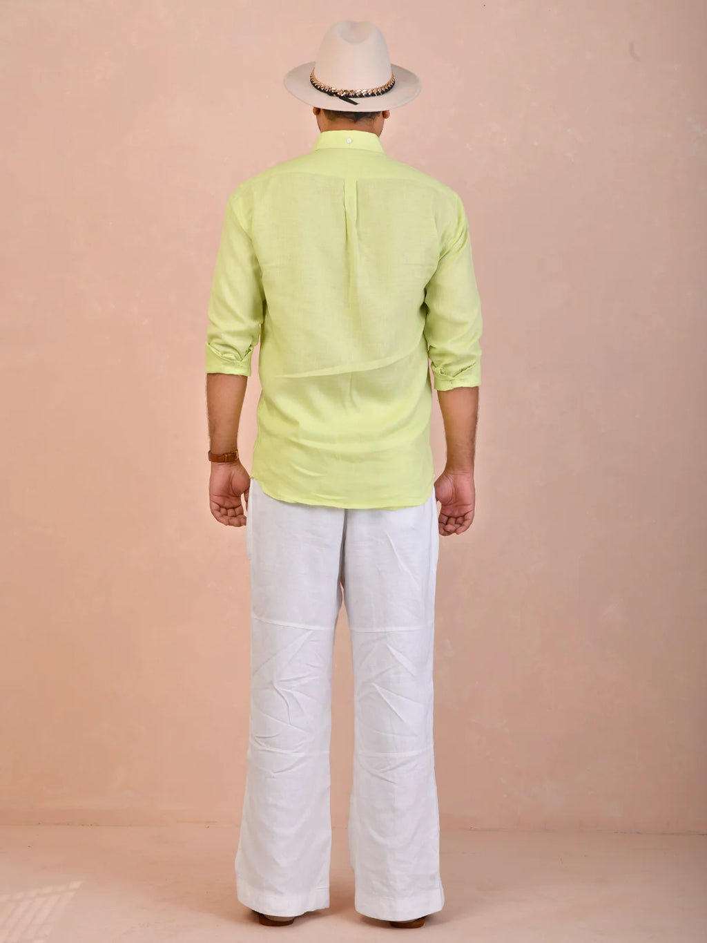 Solid Lime Green Pure Linen Shirt