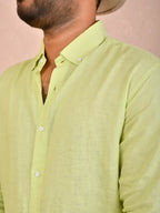 Solid Lime Green Pure Linen Shirt