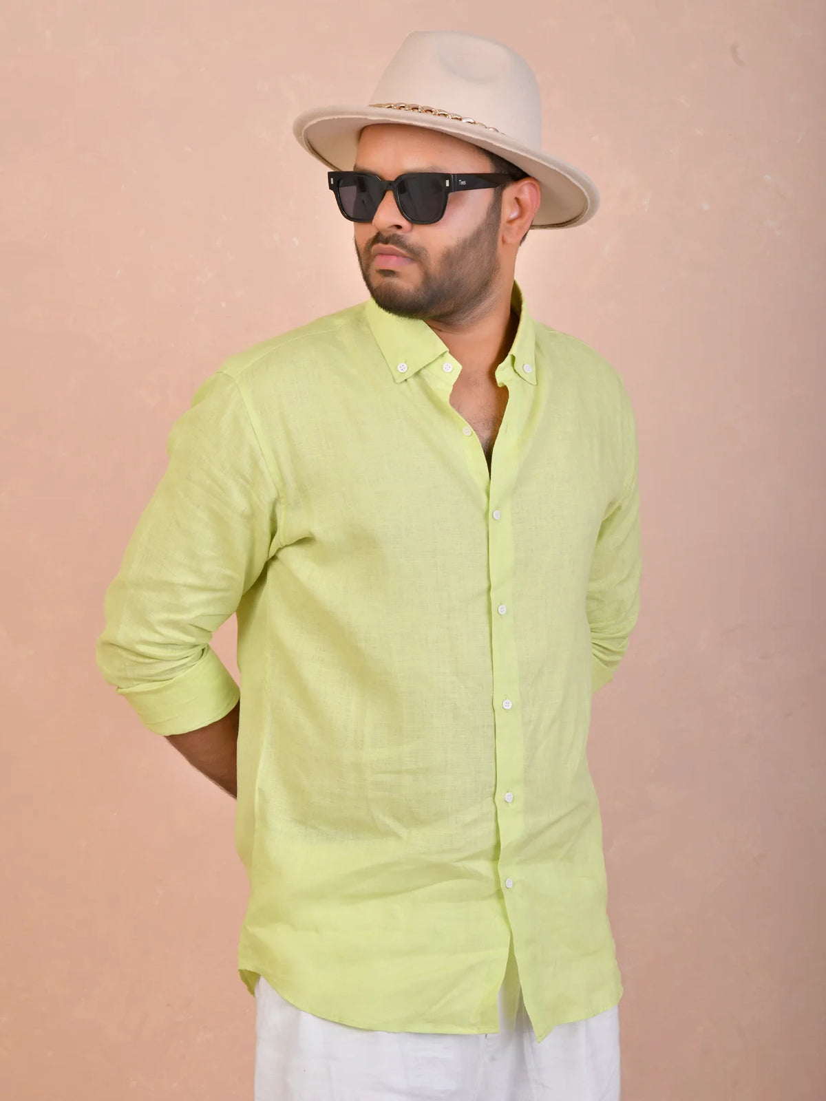 Solid Lime Green Pure Linen Shirt