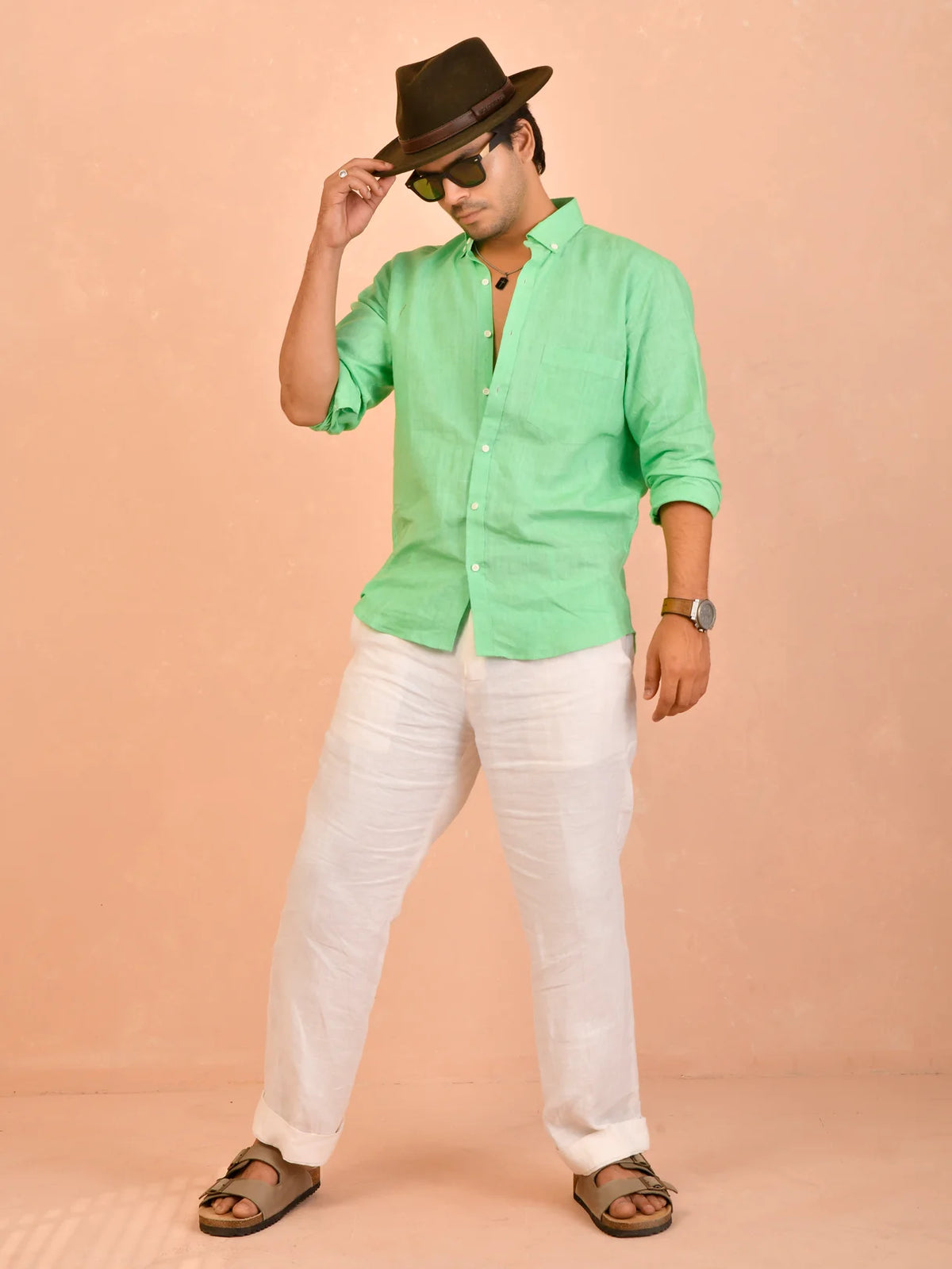 Solid Mint Green Pure Linen Shirt
