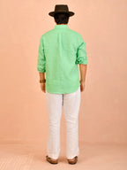Solid Mint Green Pure Linen Shirt