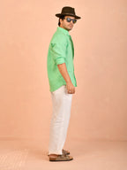 Solid Mint Green Pure Linen Shirt