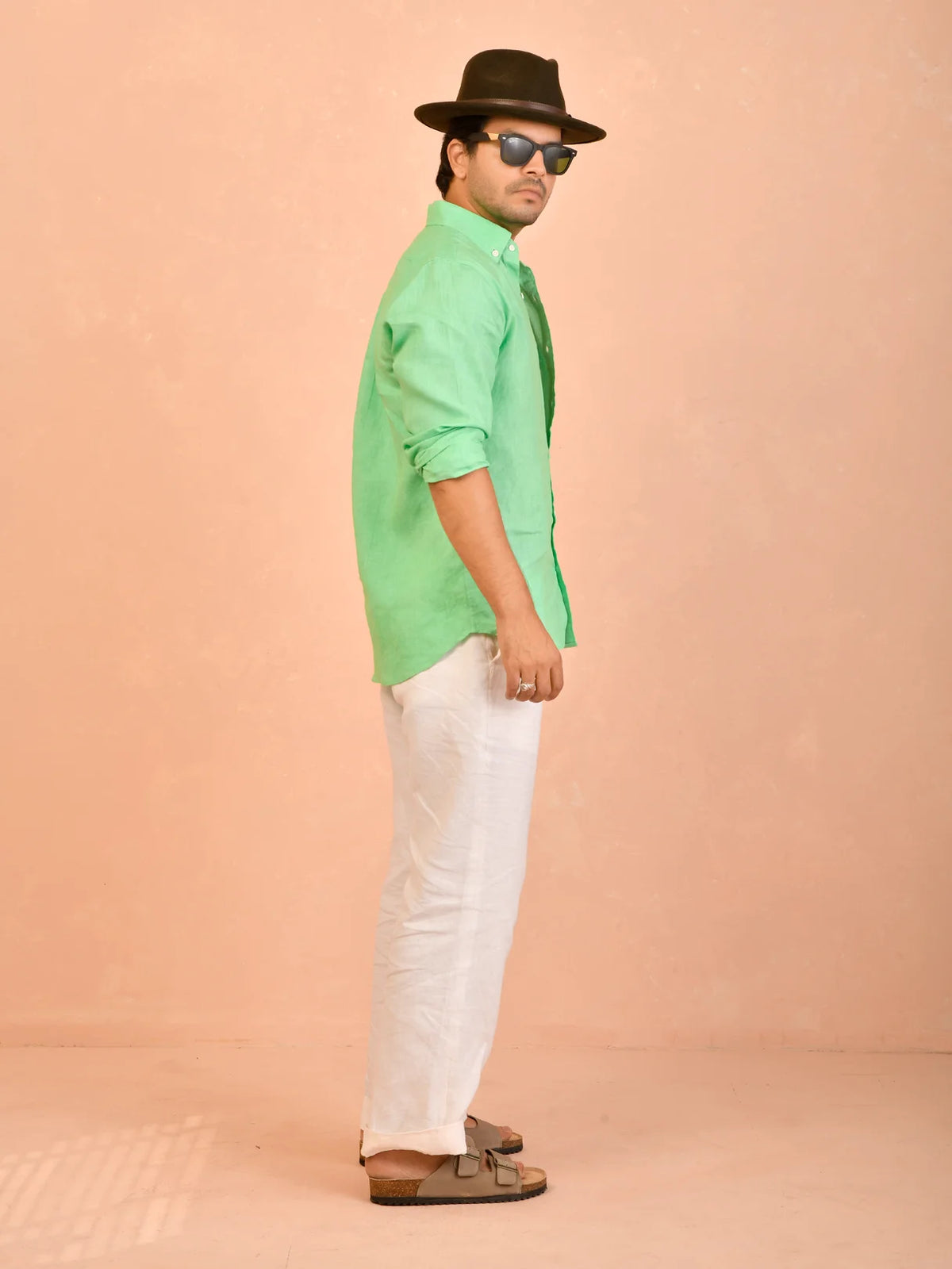 Solid Mint Green Pure Linen Shirt
