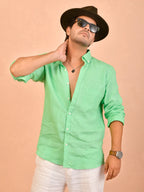 Solid Mint Green Pure Linen Shirt