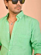 Solid Mint Green Pure Linen Shirt