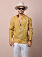 Bandhej Mustard Ochre Pure Linen Shirt