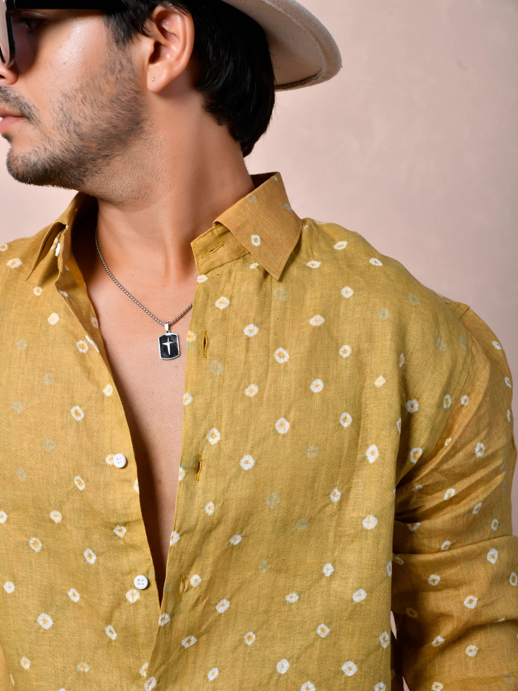 Bandhej Mustard Ochre Pure Linen Shirt