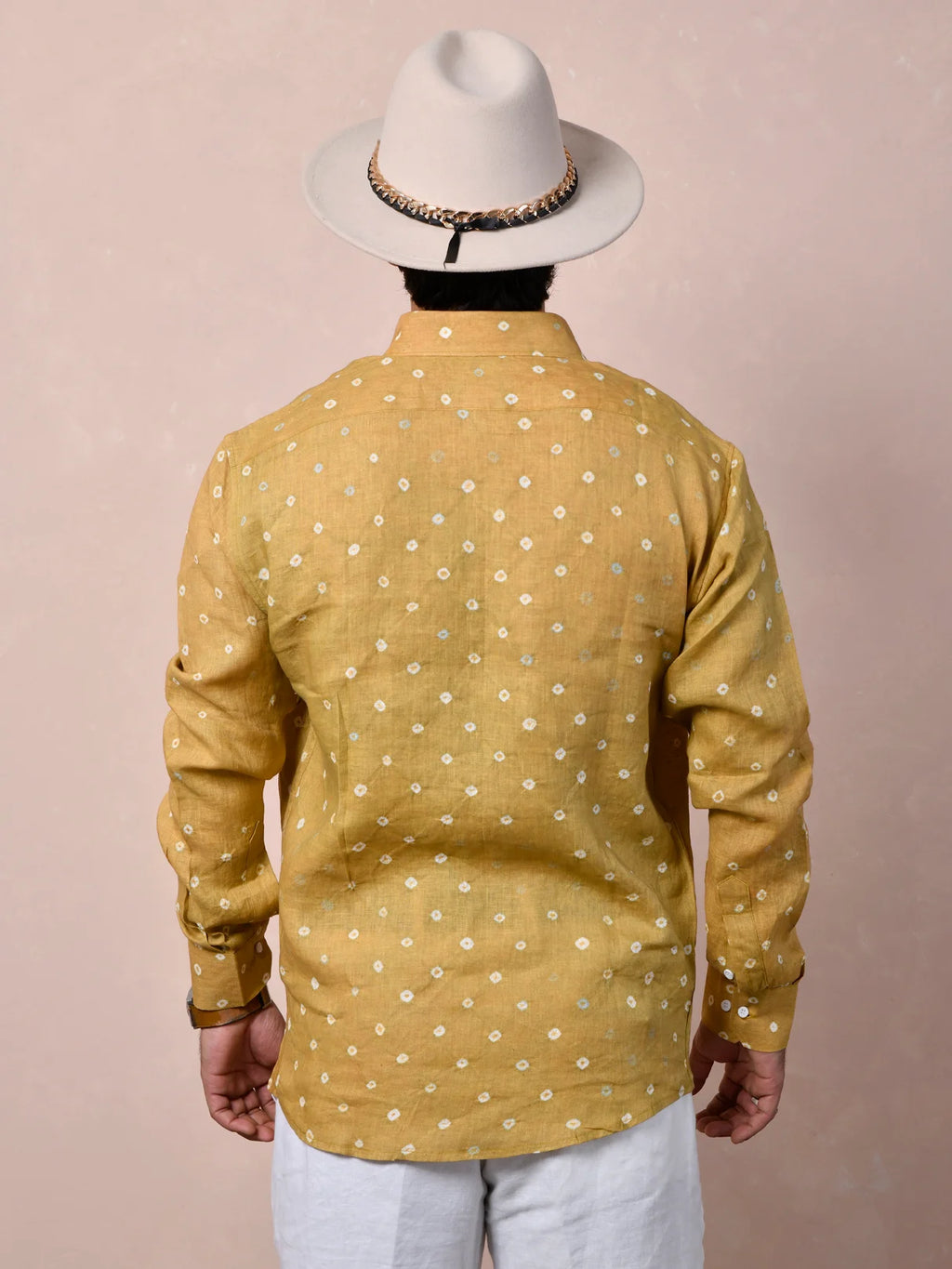 Bandhej Mustard Ochre Pure Linen Shirt
