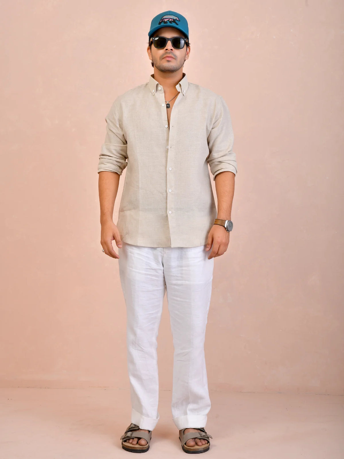 Solid Oatmeal Beige Pure Linen Shirt