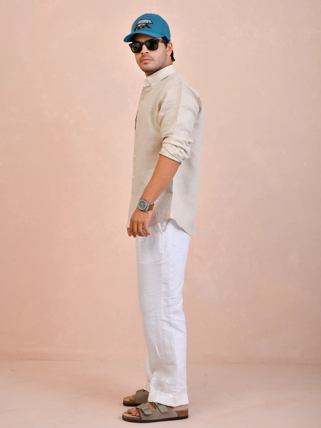 Solid Oatmeal Beige Pure Linen Shirt