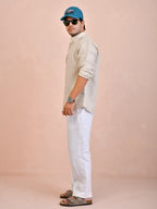 Solid Oatmeal Beige Pure Linen Shirt